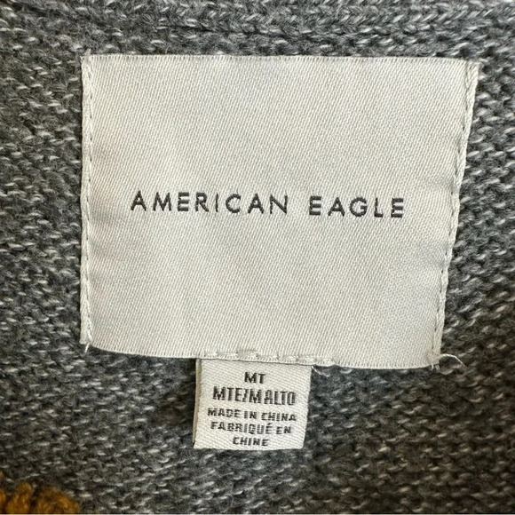 American Eagle Mens Medium Tall Gray Fair Isle Crewneck Sweater Pullover Grey MT - Picture 3 of 4